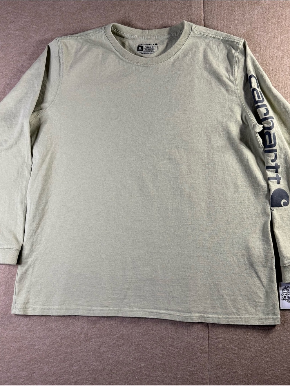 Carhartt Long Sleeve Logo Tee - Sage Green - Loose Fit Youth XL